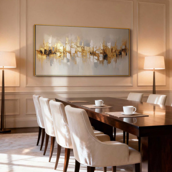 "Golden Expressive Balance" - Modern Abstract Art | 3D Gold & Grey Impasto Canvas Painting | Luxury Canvas Wall Art #AB 995