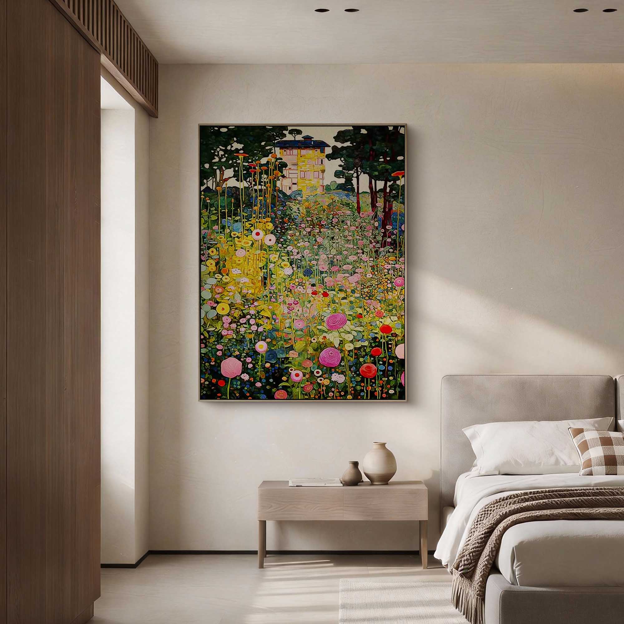 "Summer Secret Garden" – Klimt-Inspired Decorative Floral Oil Painting | Vintage Pastoral Villa Bedroom Wall Art#FL314