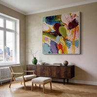 "Azure Layered Current" is a 100% hand-painted abstract artwork created with professional oil and acrylic paints on high-quality canvas. Its blue & green palette and visible textured strokes give every piece authentic handmade variation and tactile depth.