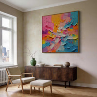 "Azure Sculpted Light" is a 100% hand-painted abstract artwork created with professional oil and acrylic paints on high-quality canvas. Its blue & pink palette and visible textured strokes give every piece authentic handmade variation and tactile depth.