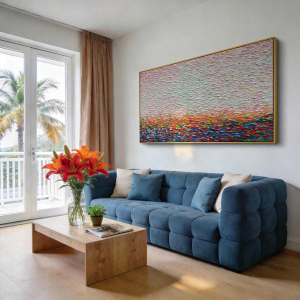 "Azure Luminous Field" - Modern Abstract Art | 3D Blue & orange Impasto Canvas Painting | Luxury Canvas Wall Art #PT 521