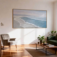 "Beach & Ocean Art" is a 100% hand-painted seascape created with professional oil and acrylic paints on high-quality canvas. Its blue & white palette and visible textured strokes give every piece authentic handmade variation and tactile depth.