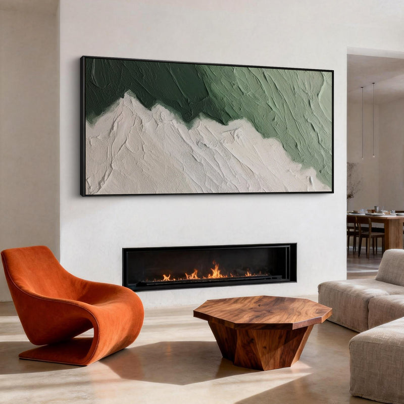 "Verdant Atmospheric Flow" - Modern Abstract Art | 3D Green & White Impasto Canvas Painting | Luxury Canvas Wall Art #PT 500