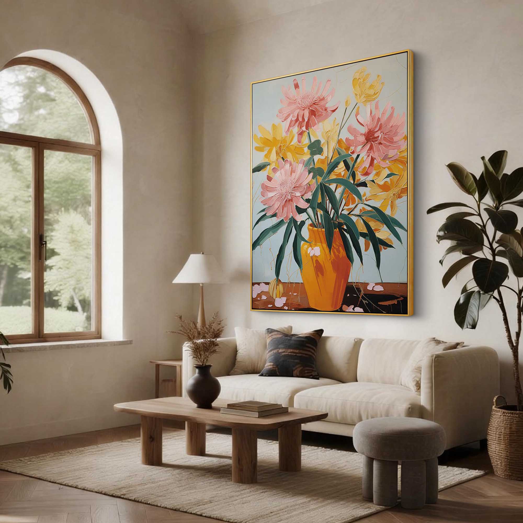 "Vivid Bloom" – Modern Vibrant Floral Impasto Painting | Dopamine Style Orange Vase Healing Wall Art #FL311