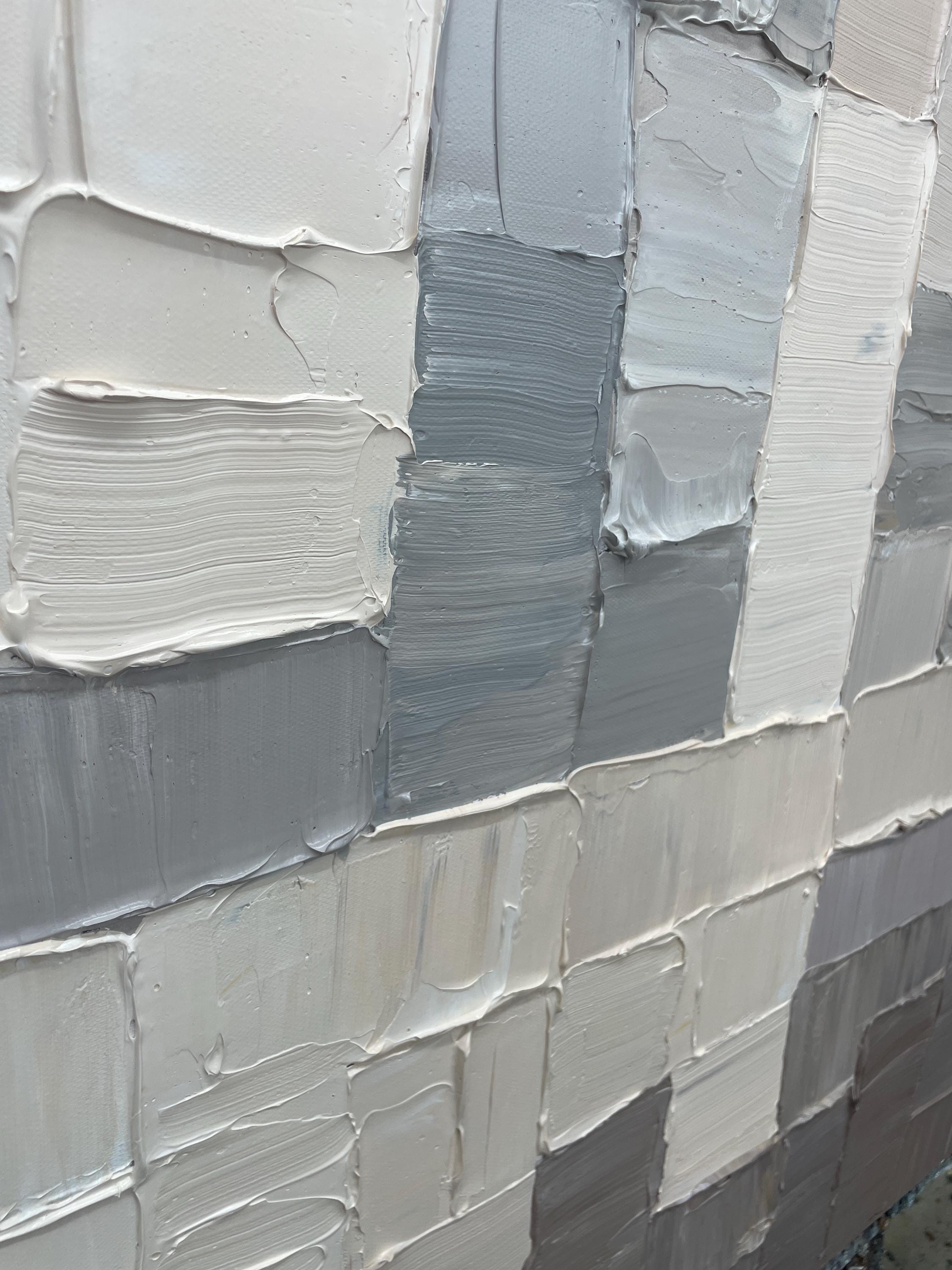 "Gradient Woven Clay Tile Relief" – Modern Heavy Impasto Geometric Minimal Abstract | 3D Warm Taupe & Ash Grey Palette Knife Painting | Luxury Vertical Wall Art #PT 575