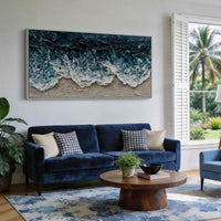 "Sand Ocean Passage" is a 100% hand-painted seascape created with professional oil and acrylic paints on high-quality canvas. Its beige & blue palette and visible textured strokes give every piece authentic handmade variation and tactile depth.