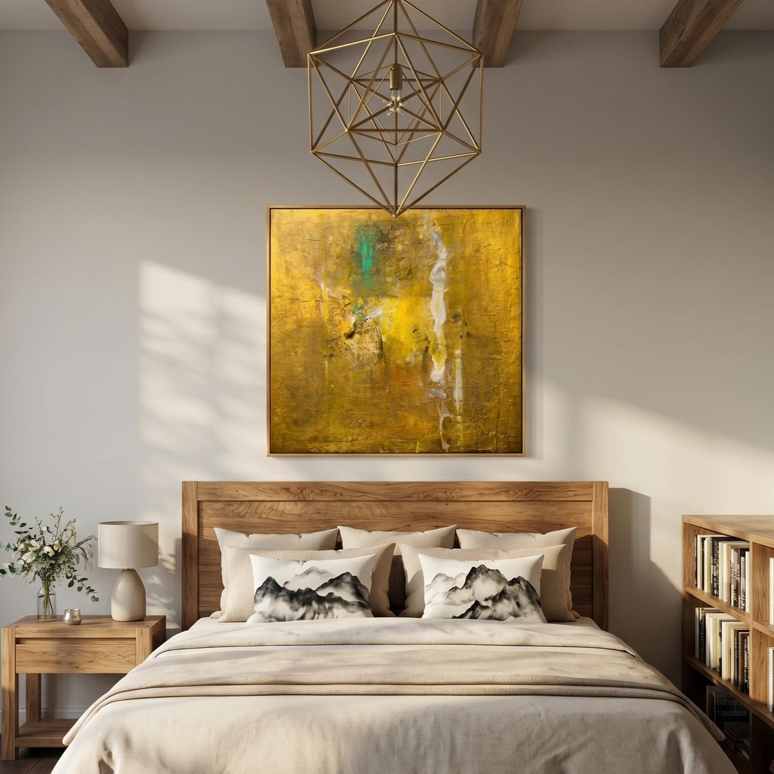 "Golden Era" – Wabi-Sabi Hand-Applied Gold Leaf Abstract Painting | Luxury High-End Textured Mansion Wall Art#AB1016