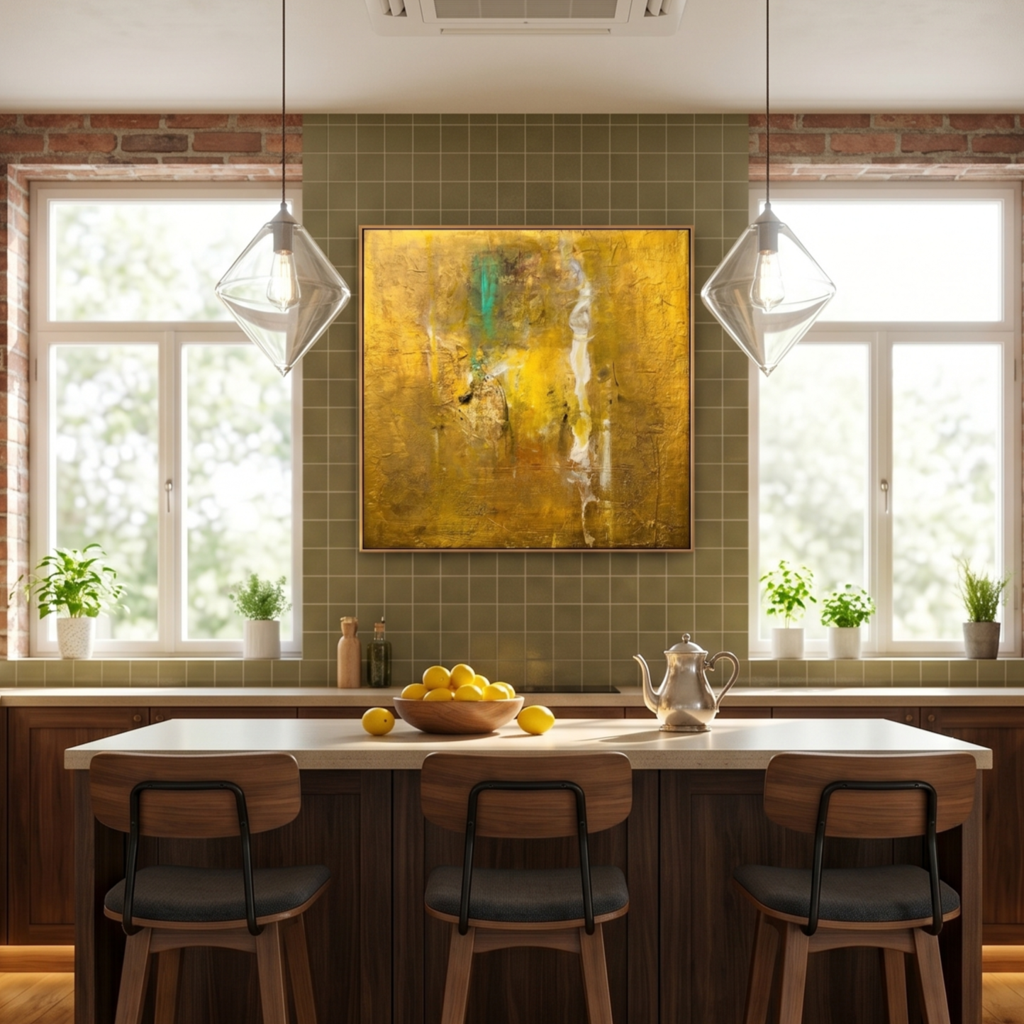 "Golden Era" – Wabi-Sabi Hand-Applied Gold Leaf Abstract Painting | Luxury High-End Textured Mansion Wall Art#AB1016