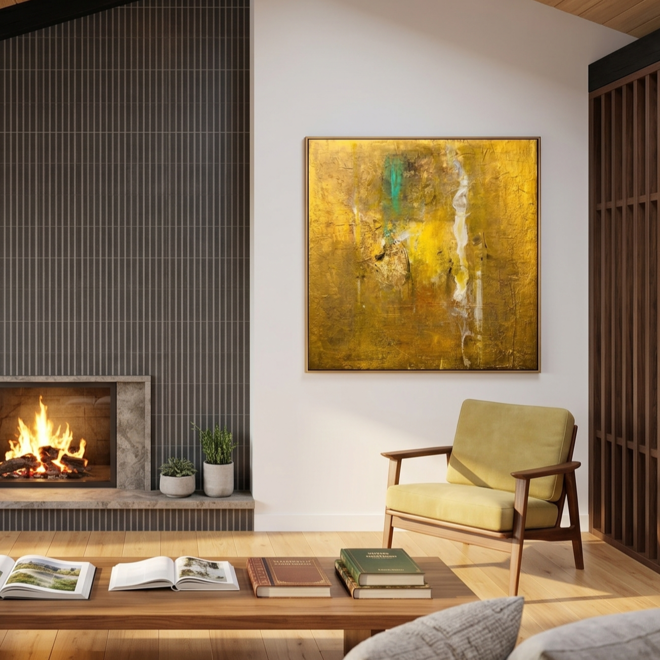 "Golden Era" – Wabi-Sabi Hand-Applied Gold Leaf Abstract Painting | Luxury High-End Textured Mansion Wall Art#AB1016