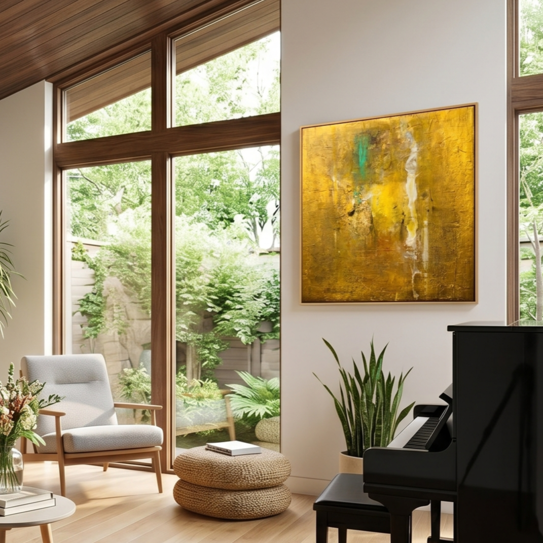 "Golden Era" – Wabi-Sabi Hand-Applied Gold Leaf Abstract Painting | Luxury High-End Textured Mansion Wall Art#AB1016