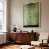 "Midnight Gentle Divide" is a 100% hand-painted minimalist abstract created with professional oil and acrylic paints on high-quality canvas. Its black & green palette and visible textured strokes give every piece authentic handmade variation and tactile depth.