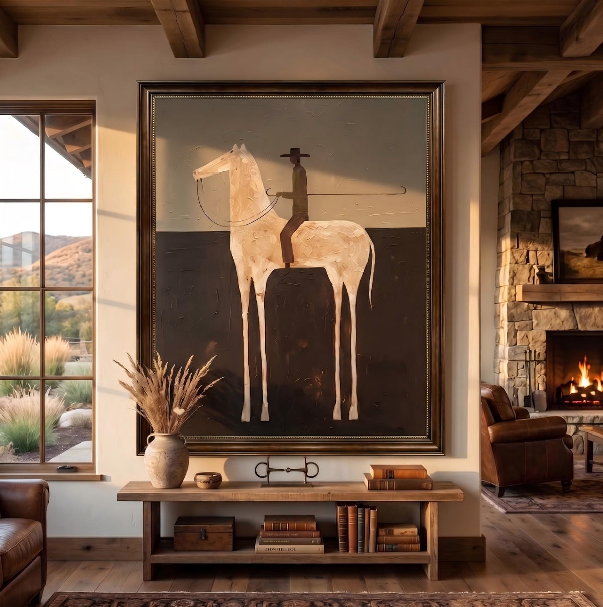 "Midnight Rider" - Modern Heavy Impasto Western Animal Artwork | Black & White Palette Knife Painting | Luxury Vertical Wall Art #PT 2656