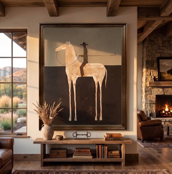 "Midnight Rider" - Modern Heavy Impasto Western Animal Artwork | Black & White Palette Knife Painting | Luxury Vertical Wall Art #PT 2656