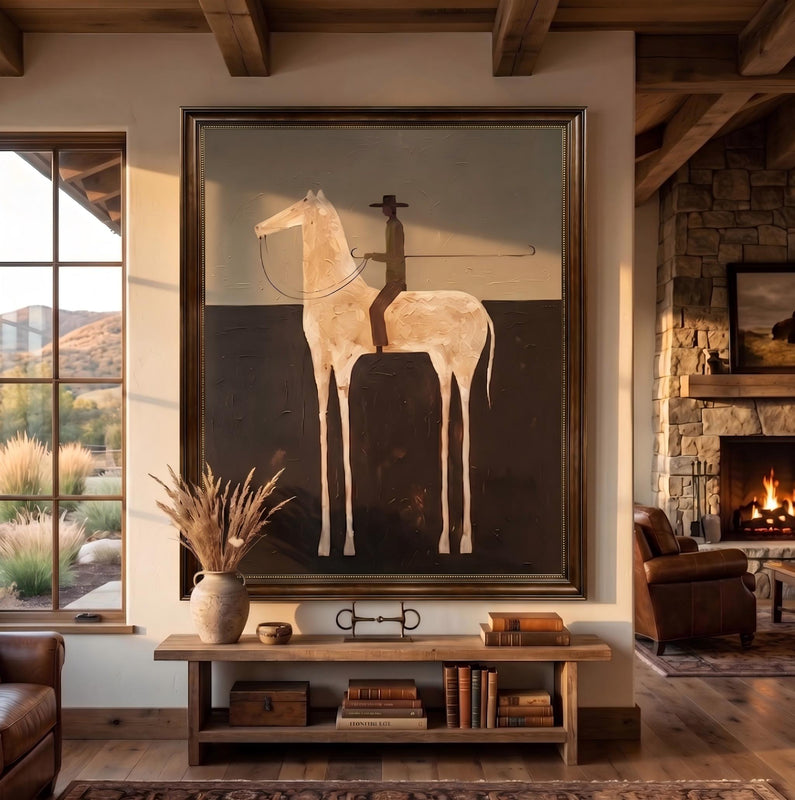"Midnight Rider" - Modern Heavy Impasto Western Animal Artwork | Black & White Palette Knife Painting | Luxury Vertical Wall Art #PT 2656