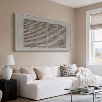 "Grey White Panorama" - Modern Wabi-Sabi Abstract Relief Art | Grey White Textured Panoramic Canvas Painting | Luxury Horizontal Wall Art #WS 013