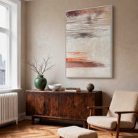 "Sand Textured Passage" is a 100% hand-painted abstract artwork created with professional oil and acrylic paints on high-quality canvas. Its beige & pink palette and visible textured strokes give every piece authentic handmade variation and tactile depth.