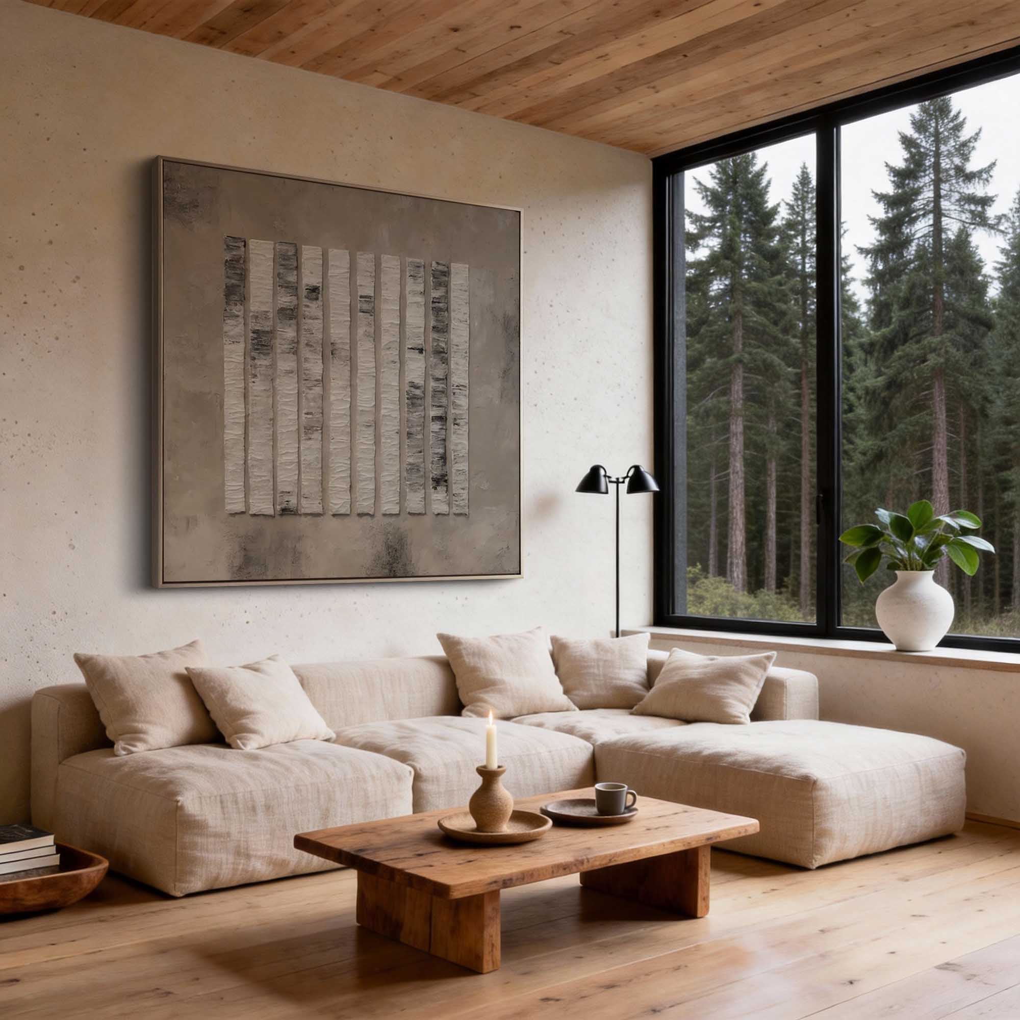 "The Rhythmic Forest" – Minimalist Vertical Heavy Impasto | 3D Hand-Sculpted Gray Relief | Luxury Industrial Abstract Wall Art #WS 230