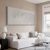 "Ivory Shoreline Light" is a 100% hand-painted seascape created with professional oil and acrylic paints on high-quality canvas. Its white palette and visible textured strokes give every piece authentic handmade variation and tactile depth.