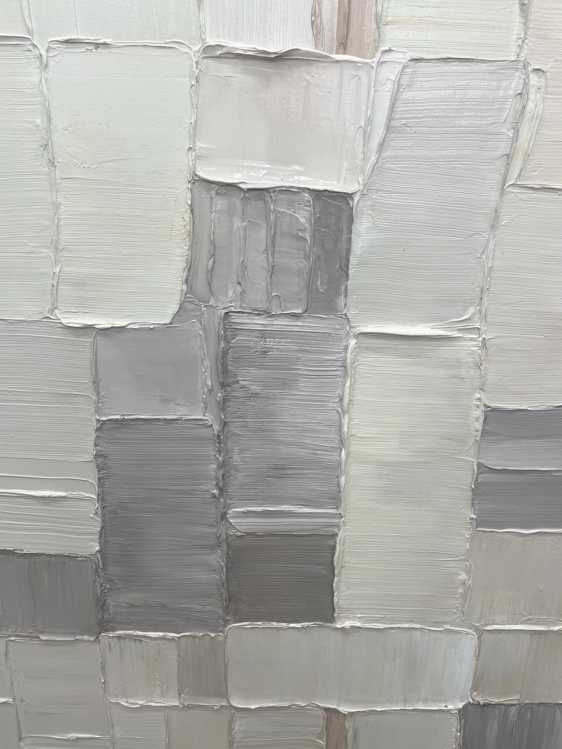 "Gradient Woven Clay Tile Relief" – Modern Heavy Impasto Geometric Minimal Abstract | 3D Warm Taupe & Ash Grey Palette Knife Painting | Luxury Vertical Wall Art #PT 575