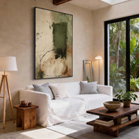 "Green Stone Passage" - Modern Wabi-Sabi Abstract Painting | Beige Green Textured Canvas Art | Luxury Vertical Wall Art #WS 148