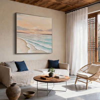 "Beach & Ocean Art" is a 100% hand-painted seascape created with professional oil and acrylic paints on high-quality canvas. Its beige & blue palette and visible textured strokes give every piece authentic handmade variation and tactile depth.