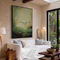 "Midnight Balanced Silence" is a 100% hand-painted minimalist abstract created with professional oil and acrylic paints on high-quality canvas. Its black & green palette and visible textured strokes give every piece authentic handmade variation and tactile depth.
