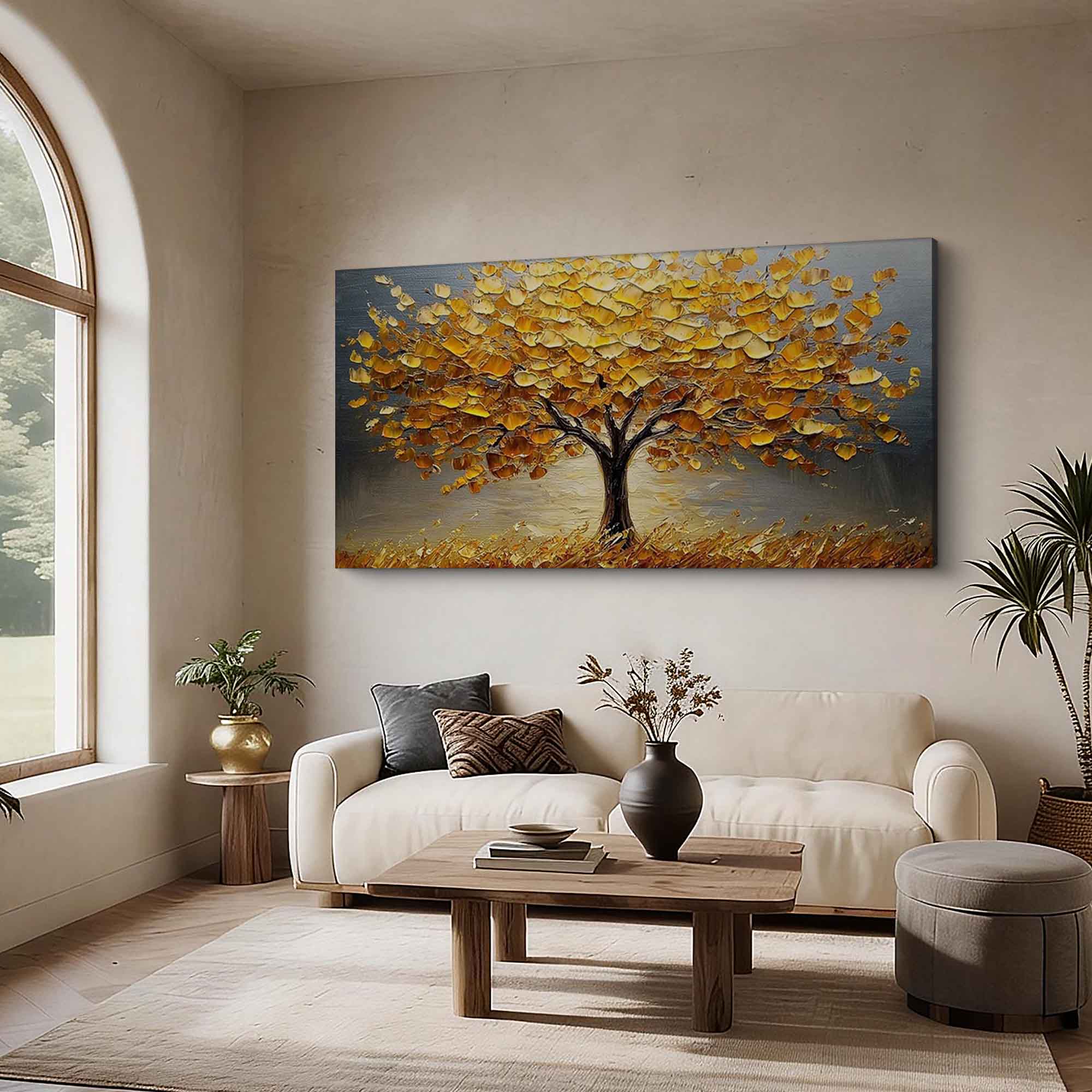 "The Gilded Heritage" – Luxury 3D Sculptural Golden Tree | Heavy Impasto Wealth & Life Statement Wall Art #LC110