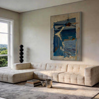 "Sand Textured Passage" is a 100% hand-painted abstract artwork created with professional oil and acrylic paints on high-quality canvas. Its beige & blue palette and visible textured strokes give every piece authentic handmade variation and tactile depth.