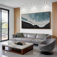 "Beach & Ocean Art" is a 100% hand-painted seascape created with professional oil and acrylic paints on high-quality canvas. Its black & blue palette and visible textured strokes give every piece authentic handmade variation and tactile depth.