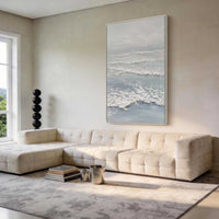 "Azure Tidal Glow" is a 100% hand-painted seascape created with professional oil and acrylic paints on high-quality canvas. Its blue & white palette and visible textured strokes give every piece authentic handmade variation and tactile depth.