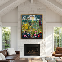 "Summer Secret Garden" – Klimt-Inspired Decorative Floral Oil Painting | Vintage Pastoral Villa Bedroom Wall Art#FL314