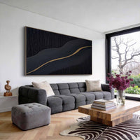 "Midnight Flowing Divide" is a 100% hand-painted abstract artwork created with professional oil and acrylic paints on high-quality canvas. Its black & gold palette and visible textured strokes give every piece authentic handmade variation and tactile depth.