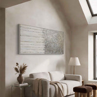 "Silver Muted Space" is a 100% hand-painted minimalist abstract created with professional oil and acrylic paints on high-quality canvas. Its grey & white palette and visible textured strokes give every piece authentic handmade variation and tactile depth.