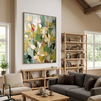 "Creamy Petals" – Sage Green Impasto Floral Oil Painting | Modern Minimalist Textured Bedroom Wall Art#FL312