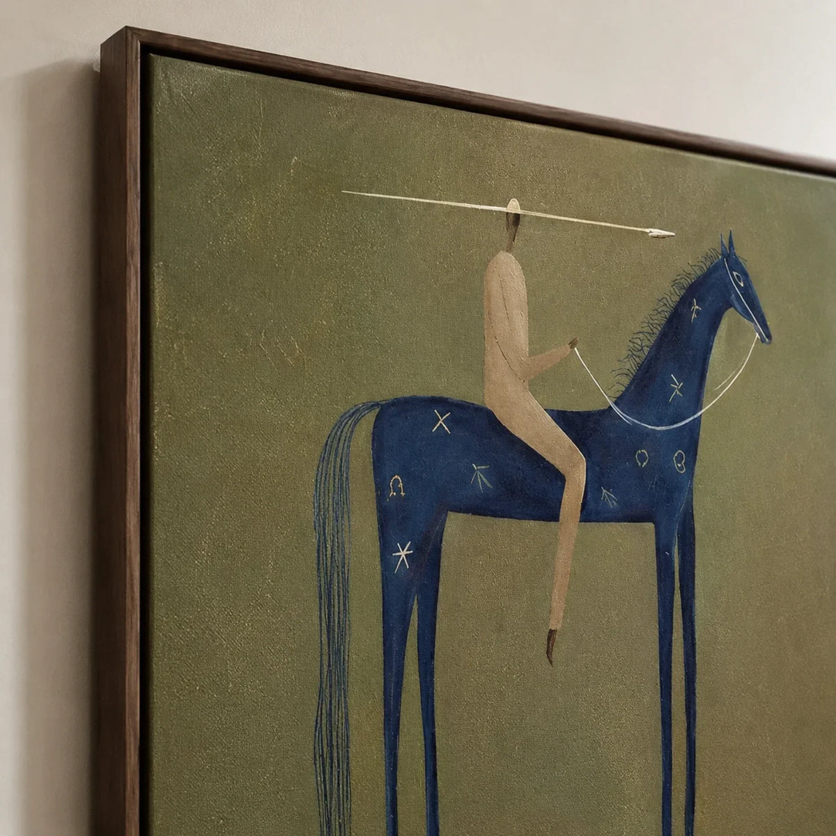 "Emerald Stillness" - Modern Heavy Impasto Western Animal Artwork | Blue Palette Knife Painting | Luxury Vertical Wall Art #PT 2593