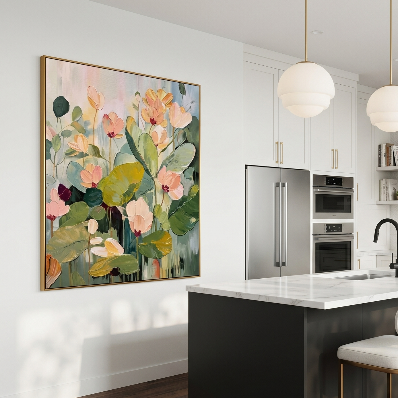 "Ethereal Growth" – Sage Green Impasto Floral Oil Painting | Modern Cream Style Textured Wall Art #FL293
