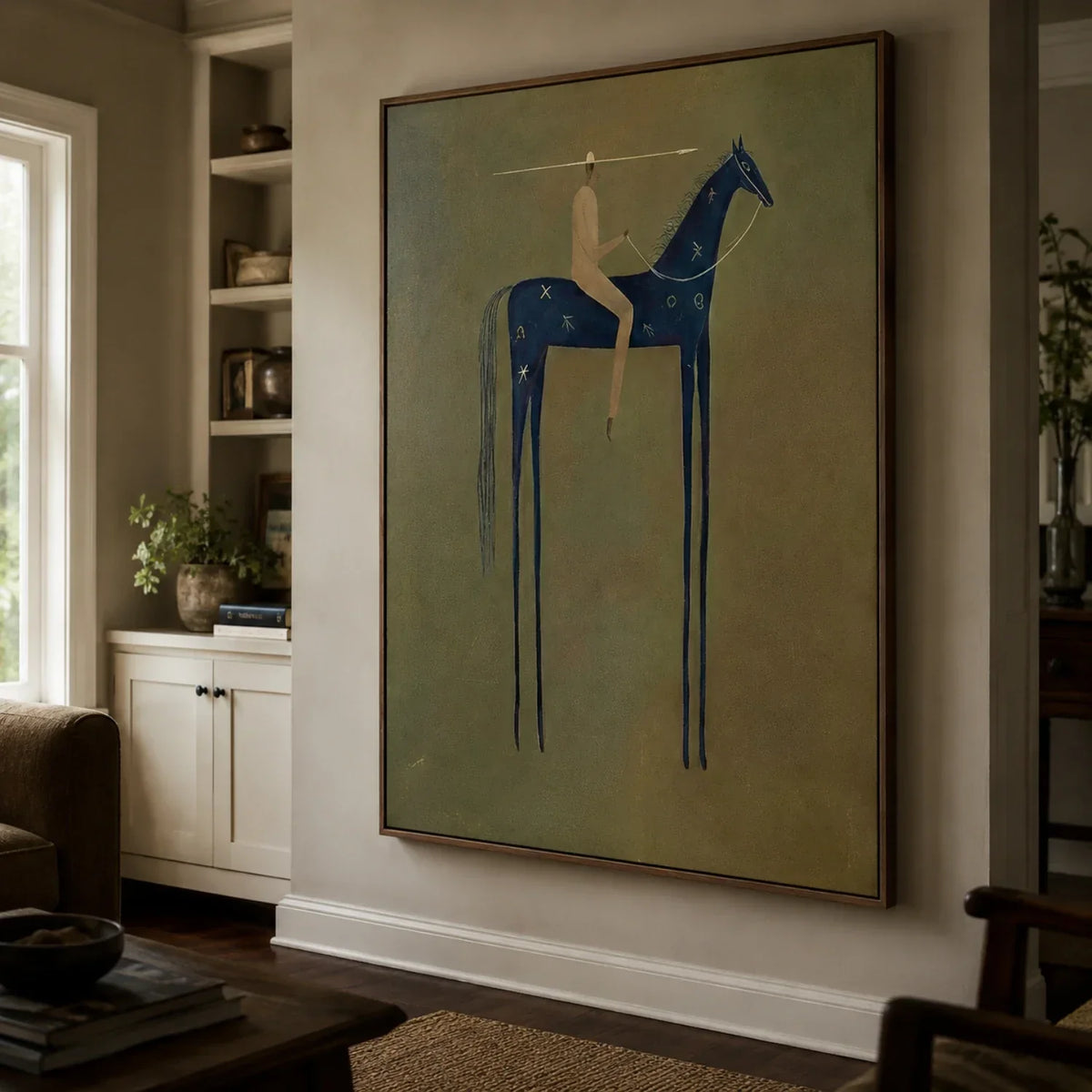"Emerald Stillness" - Modern Heavy Impasto Western Animal Artwork | Blue Palette Knife Painting | Luxury Vertical Wall Art #PT 2593