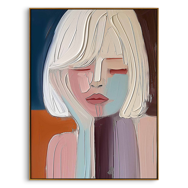 "Quiet Muse" – Modern Heavy Impasto Portrait | Morandi Palette Textured Minimalist Healing Wall Art#PE491