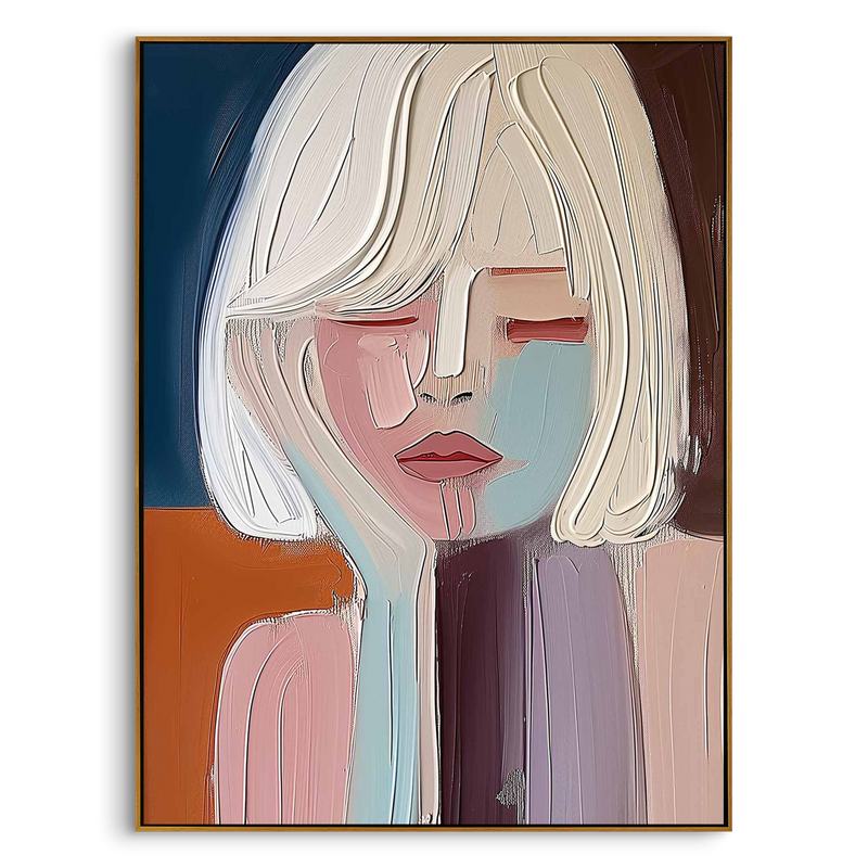 "Quiet Muse" – Modern Heavy Impasto Portrait | Morandi Palette Textured Minimalist Healing Wall Art#PE491