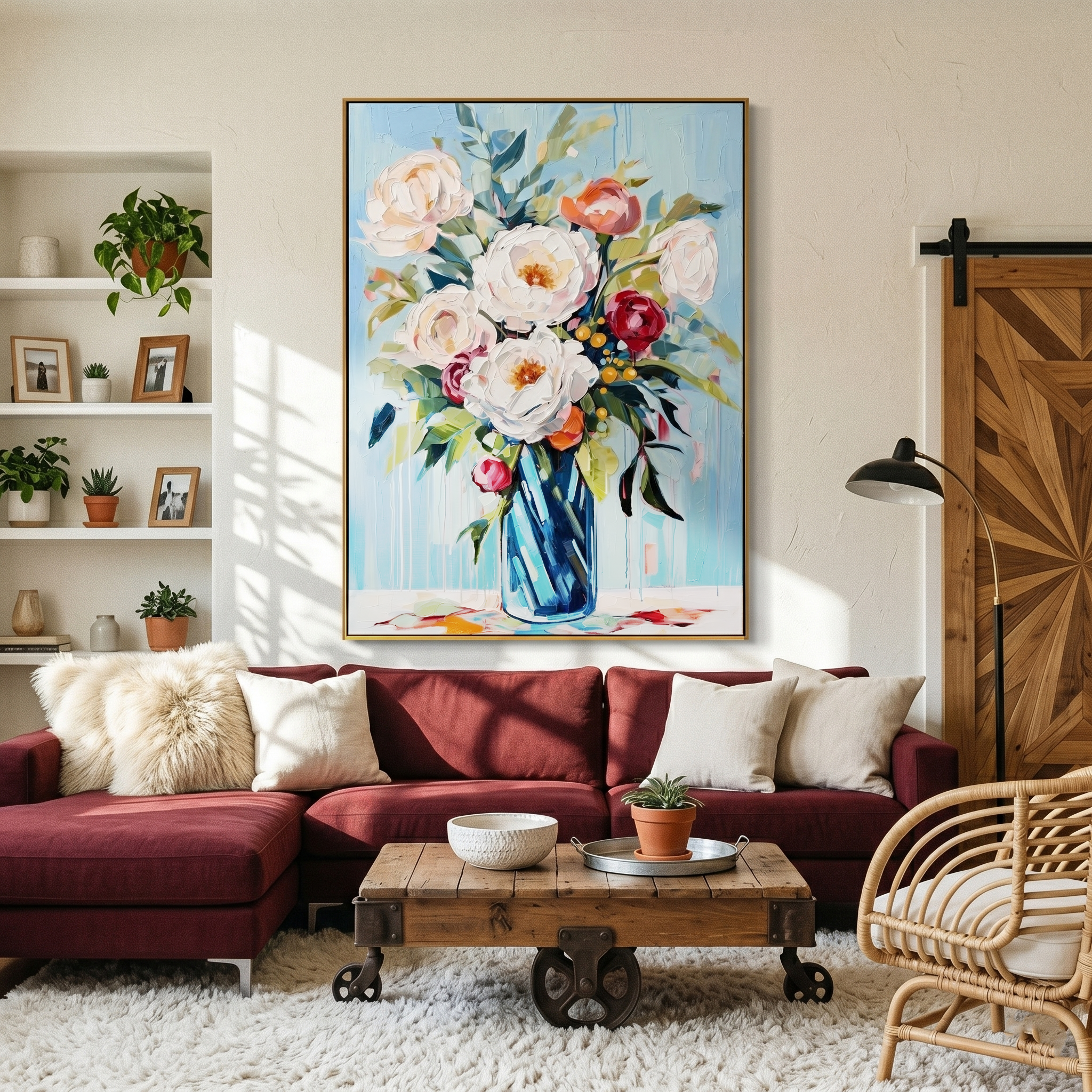 "Azure Bloom" – Modern Expressive Peony Floral Oil Painting | Refreshing Sky Blue Healing Style Wall Art #FL310