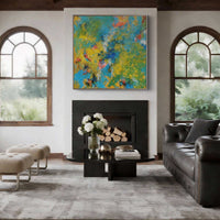 "Azure Organic Echo" is a 100% hand-painted abstract artwork created with professional oil and acrylic paints on high-quality canvas. Its blue & green palette and visible textured strokes give every piece authentic handmade variation and tactile depth.