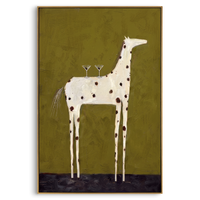"Martini Giraffe Soirée" – Whimsical Heavy Impasto Painting | Funky Spotted Giraffe Artwork | Quirky Vertical Wall Art #AN148