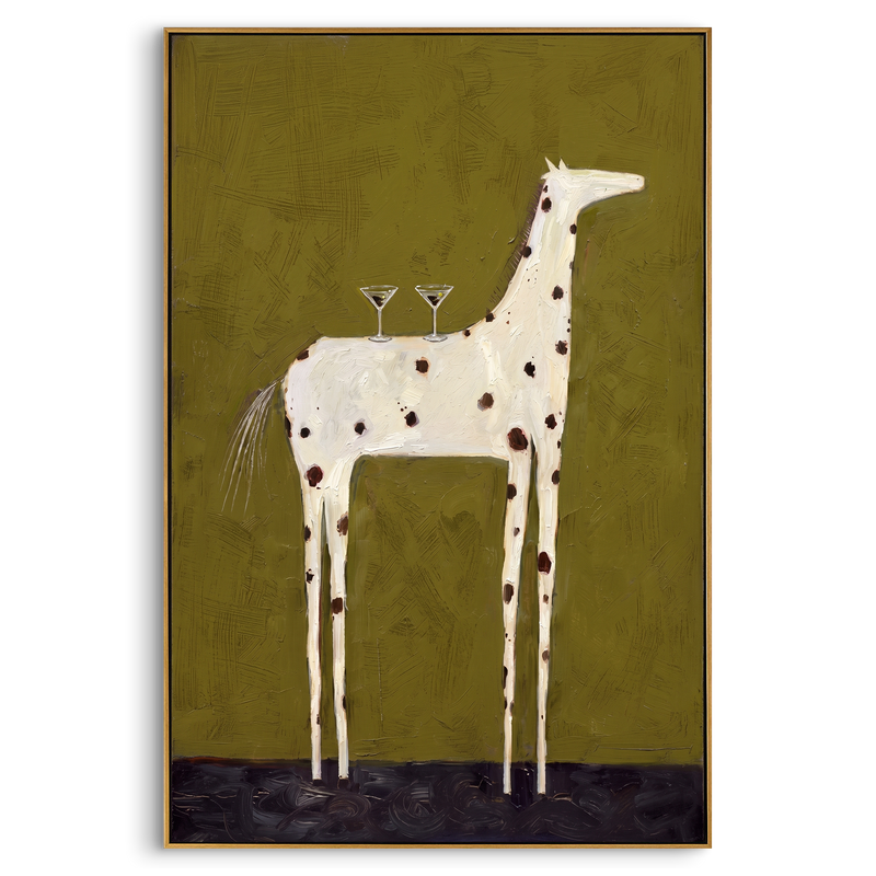 "Martini Giraffe Soirée" – Whimsical Heavy Impasto Painting | Funky Spotted Giraffe Artwork | Quirky Vertical Wall Art #AN148