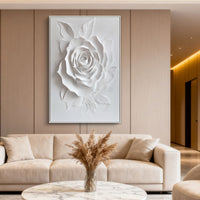 "Ivory Blossom Halo" is a 100% hand-painted floral artwork created with professional oil and acrylic paints on high-quality canvas. Its white palette and visible textured strokes give every piece authentic handmade variation and tactile depth.