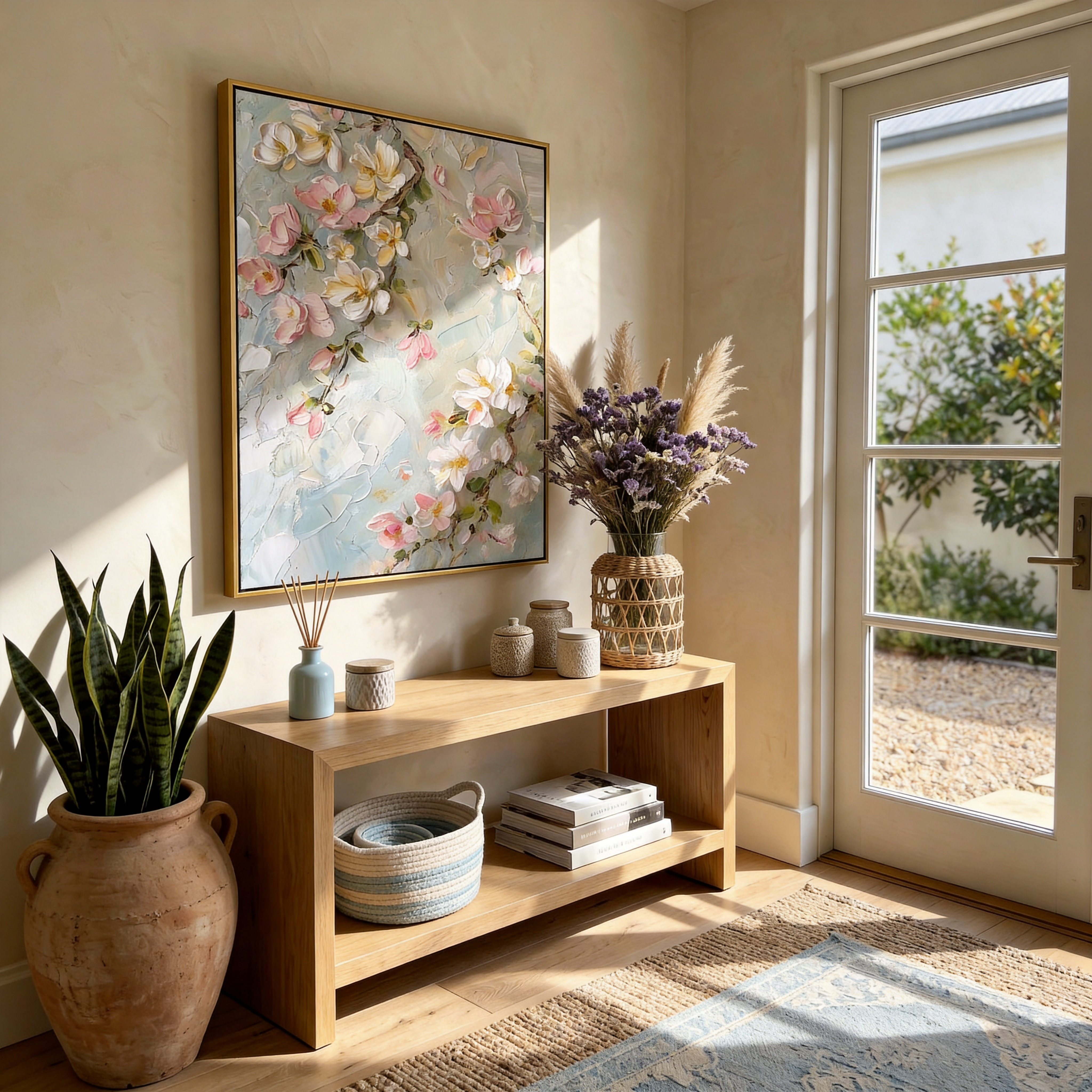 "Spring Whispers" – 3D Sculptural Heavy Impasto Cherry Blossom | Modern Creamy Style Healing Floral Wall Art#FL319