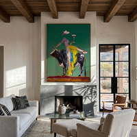 "Cocktail & The Bull" – Modern Heavy Impasto Abstract Figurative Art | 3D Emerald & Citrus Palette Knife Painting | Luxury Vertical Wall Art #AB 497