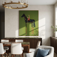 "Mosaic Patchwork Equestrian" – Modern Heavy Impasto Folk Figurative | 3D Moss Natural & Multicolored Mosaic Palette Knife Painting | Luxury Square Wall Art #AB 512