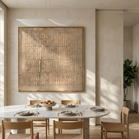 "Neutral Textured Grid" – Modern Heavy Impasto Abstract Art | 3D Taupe & Beige Palette Knife Painting | Luxury Square Wall Art #WS 243