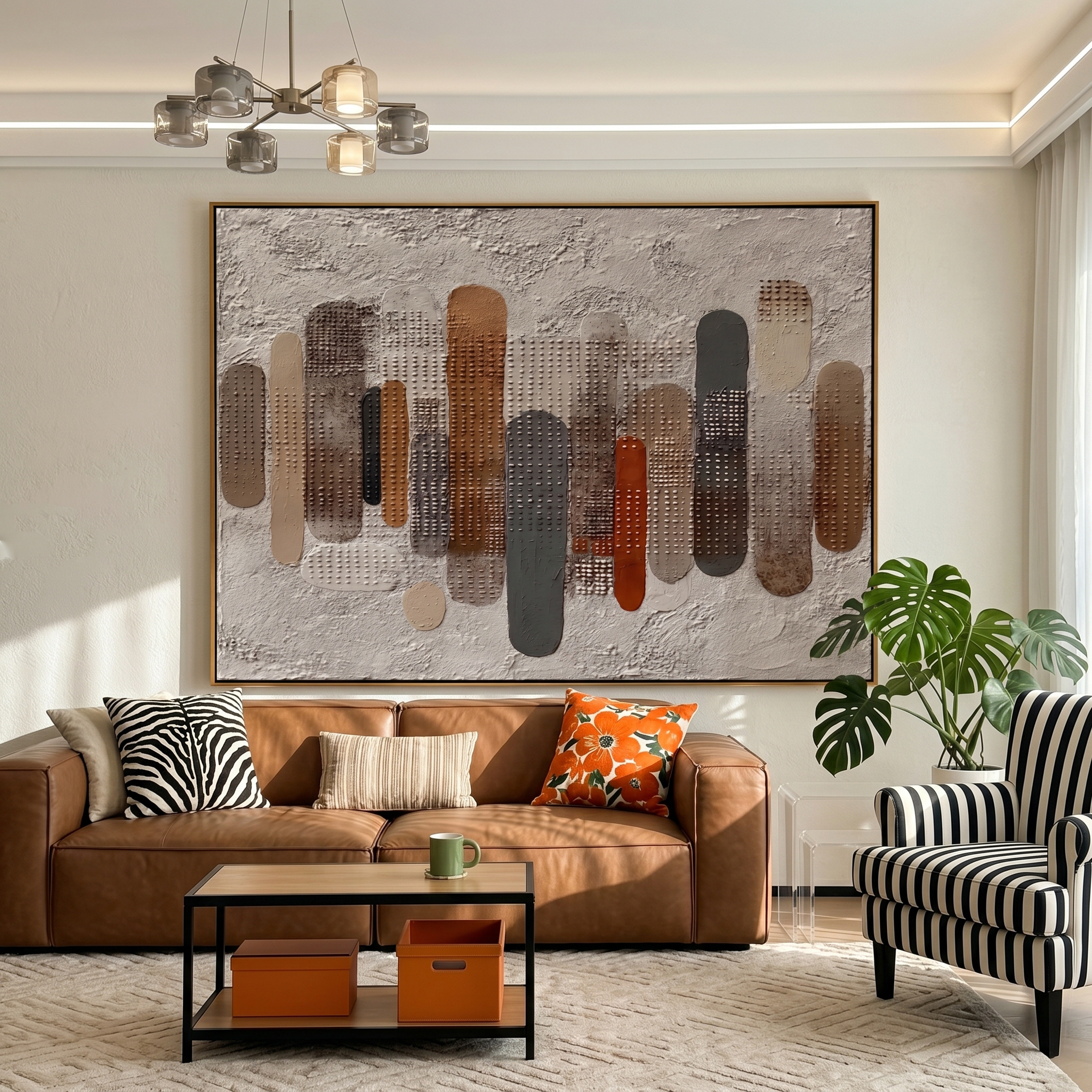 "Earthy Rhythm" – Modern Heavy Impasto Abstract | 3D Neutral & Terracotta Palette Knife Painting | Luxury Horizontal Wall Art #AB 494