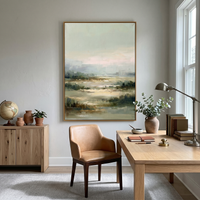 "Pastoral Whisper" – Expressive Impasto Scenic Artwork | Muted Sage & Sage Green Wetland Landscape | Luxury Minimalist Statement Wall Art #PT 552